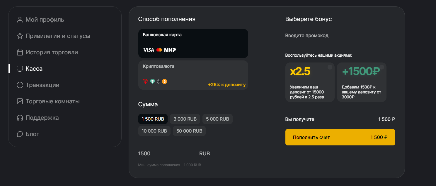 минимальный депозит бинарные опционы